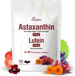 14-in-1 Astaxanthin 12mg and Lutein 40mg with Zeaxanthin Supplements 6 Month Supply Fresh Microalgae Source Supports Eye Skin Antioxidant Joint Circulatory Health Non-GMO Gluten Free 180 Softgels Daily Vision and Cellular Vitality Formula