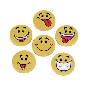 1 1/4" Bulk 48 Pc. Large Silly Smile Face Yellow Rubber Erasers