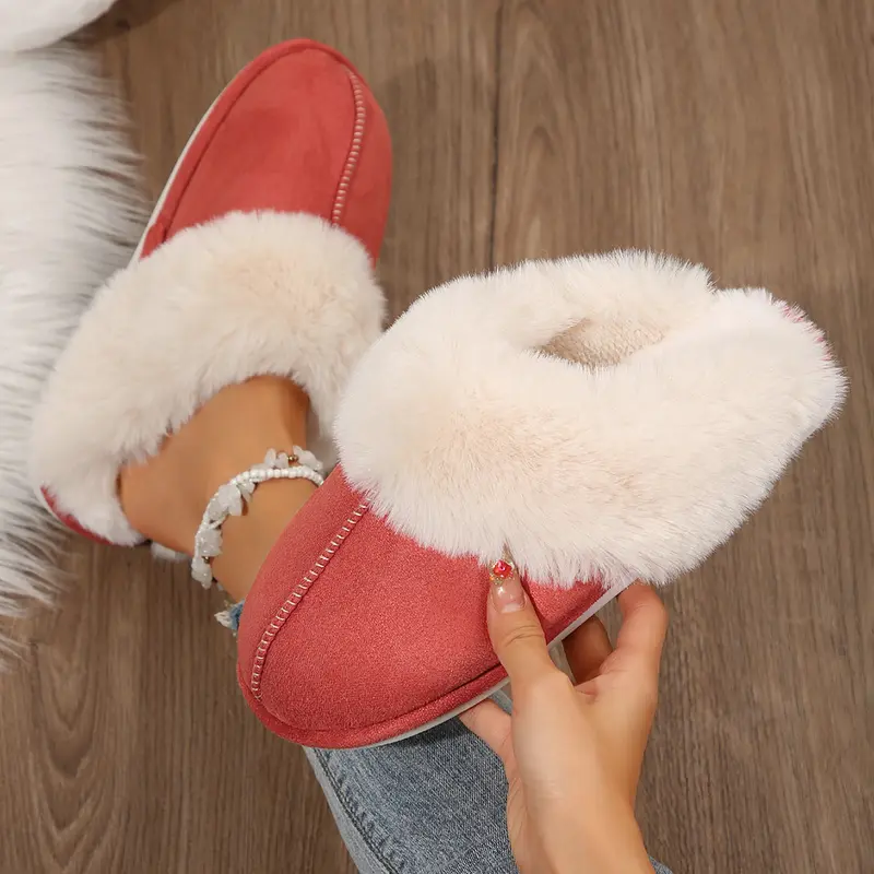 Cozy Women's Plush Fleece-Lined Slip-On Moccasin with Fluffy Detail - Non-Slip Winter Home Snow House Outdoor Indoor Slippers on Platform Flat Sole. Springfresh