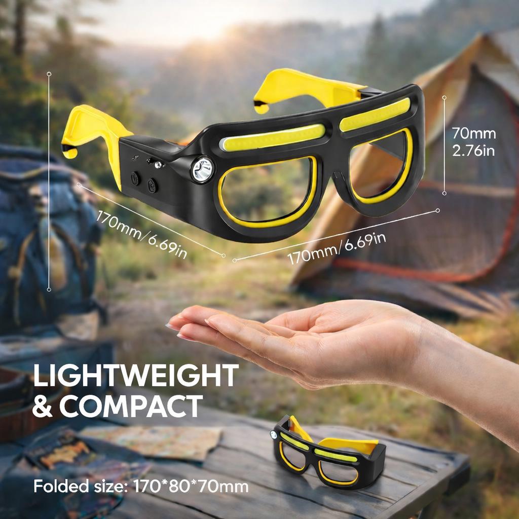 Gesture Control LED Glasses – Rechargeable USB-C Headlamp with 5 Modes, Hands-Free Sports & Work Lighting