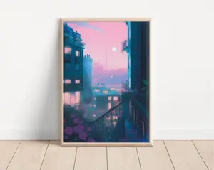 Sailor Moon Tokyo Night Art Pastel Pink Sunset Poster Anime Inspired Wall Decor Magical Living Room Decoration Moonlight Serenity Decor