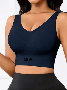 QIW Women's Wireless Plunge Bra, Medium Support Lined Design, Casual Daily Wear & Sports Fitness, Gym Sports Bra, Yoga Sports Bra, All-Season Comfortable Fit, Wireless Sports Bras