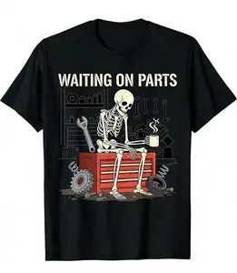 Waiting On Parts Funny Skeleton Auto Mechanic Technician T-Shirt For Men Women Couple | Trendy Tops Short Sleeve, Street Style, Comfort Tee, Casual Summer Tee, Must-Have Fashionable Tee