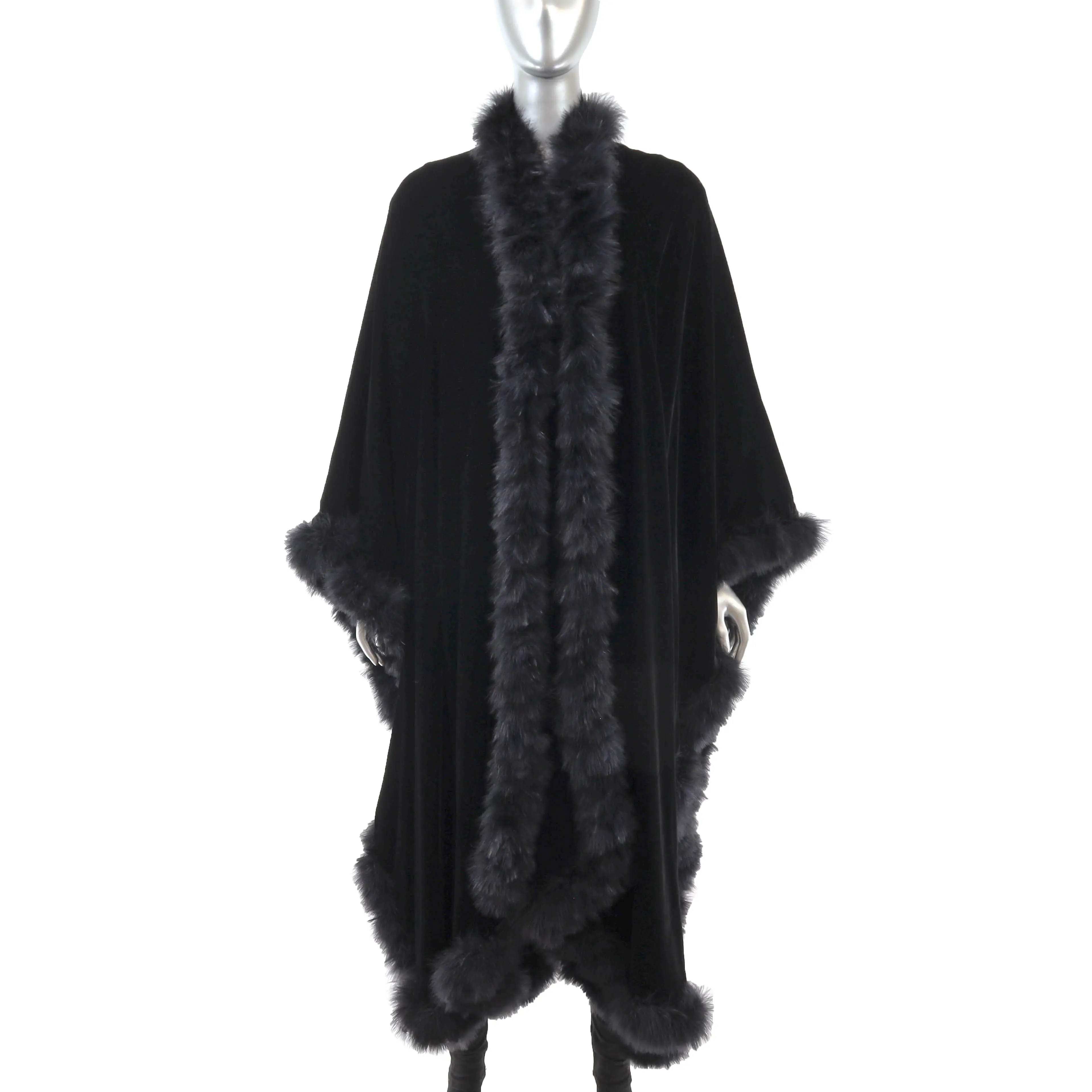 Black Velvet Cape with Feather Trim- Size Free