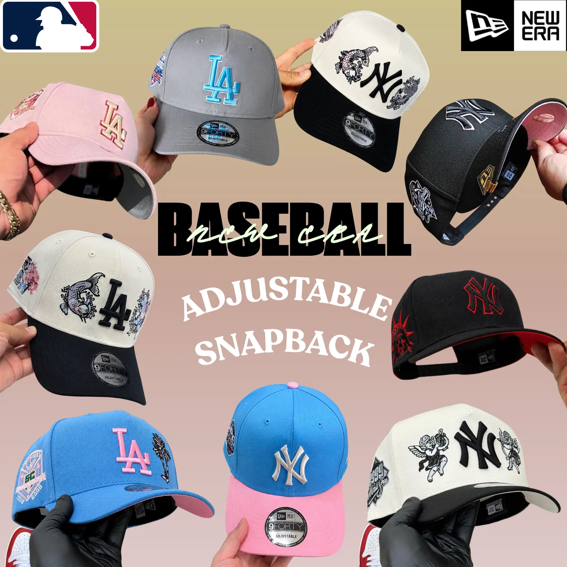 New Era MLB LA Dodgers NY Yankees Adjustable Premium Baseball Cap – 9FIFTY 59FIFTY Snapback Hat, Flat Brim Embroidered Team Logo, Breathable Everyday Wear, Urban Streetwear Accessory, Timeless USA Sports Style 2026