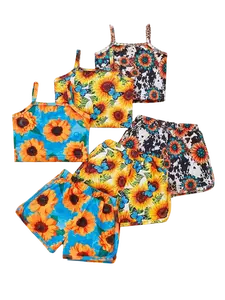 Scbebe Girls' 6-Piece Summer Outfit Set, Sunflower & Butterfly Print Cami Top and Shorts, for Toddler & Big Girls Size 3-12 Years