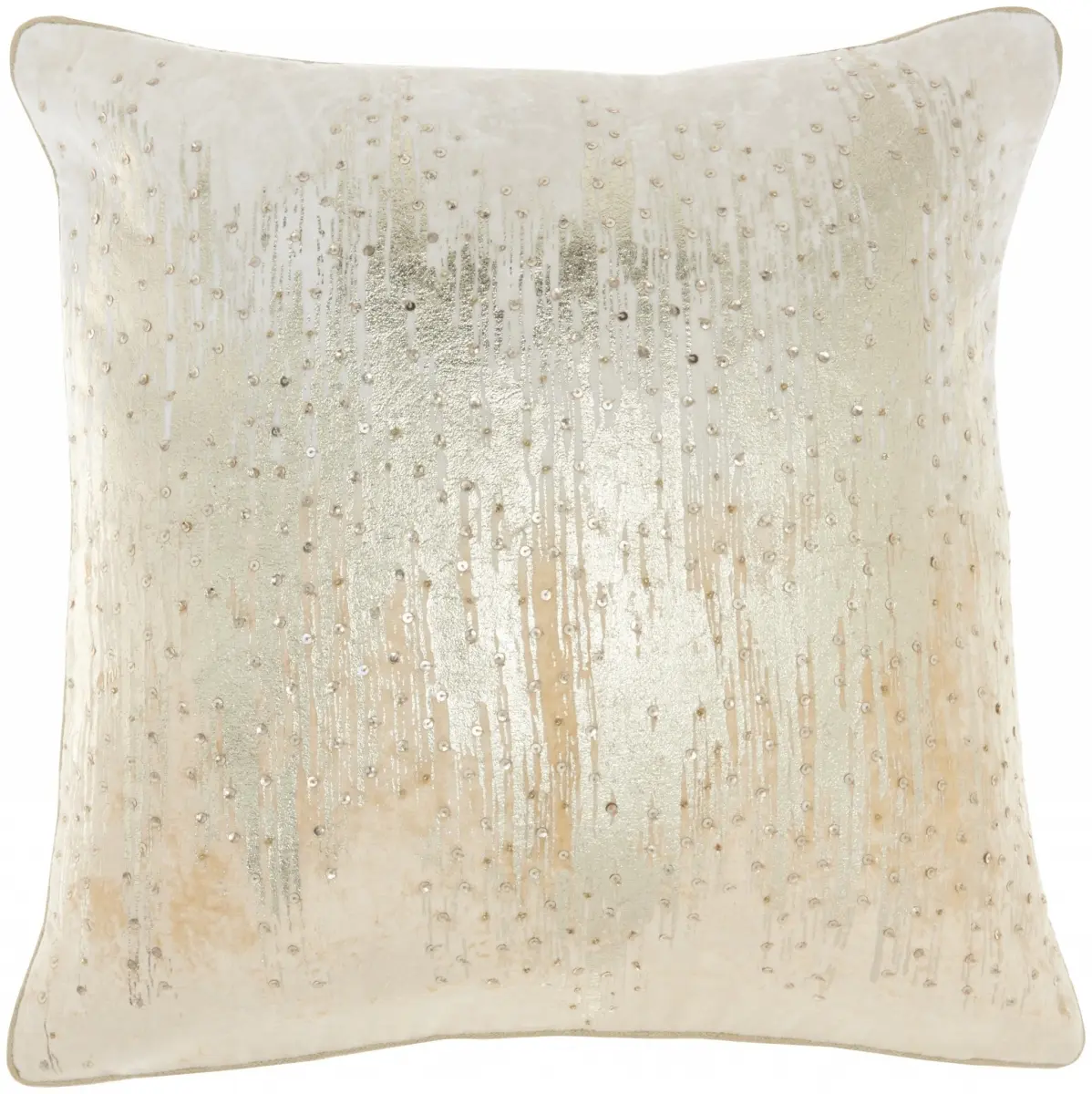 360 stand Square Velvet Fabric Throw Pillow - 18x18 in, Cream Base with Sequined Ombre Finish & Drip Motif, Glamorous Home Decor Accent, Sequined Finish, Square Shape, Couch, Chair