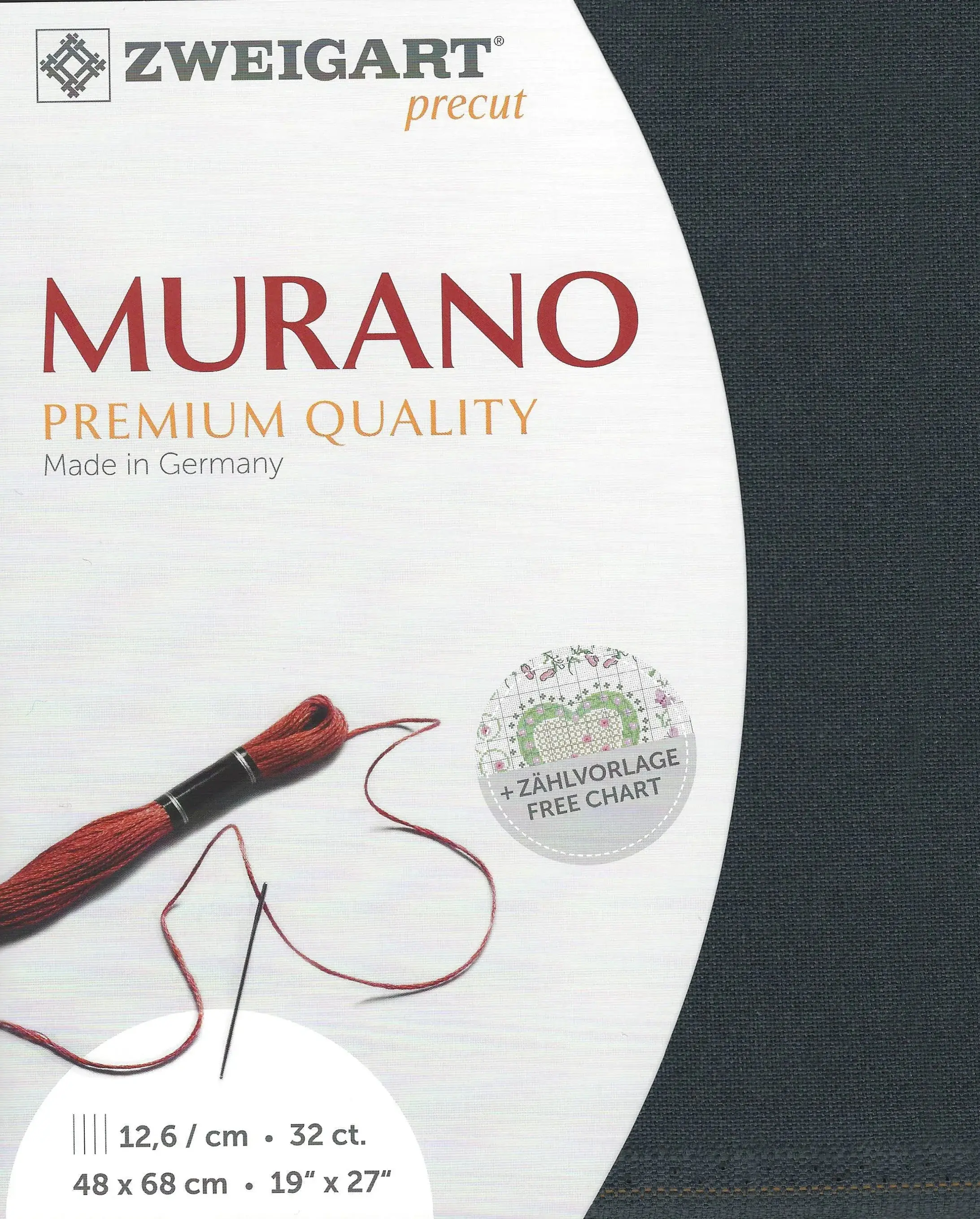 32-Count Charcoal Gray Precut Murano Cross Stitch Fabric by Zweigart 3984/7026