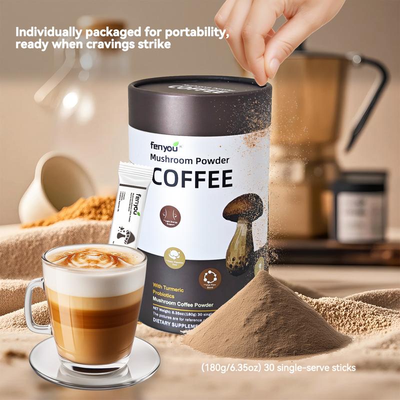 Mushroom Coffee with 6 Adaptogenic Mushrooms and 2 Billion CFUs Lactobacillus plantarum, USA Grown Instant Coffee for Better Energy, Focus, Digestion, Immunity with Cordyceps, Shiitake, Chaga , 30 Servings (180g/6.35oz)