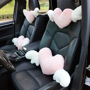 Heart & Wing Design Car Headrest Pillow, Soft Plush Car Headrest Pillow, Seat Neck Pillow, Car Interior Decoration Accessories for Women & Girls