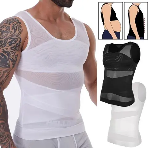 Men's Stretchy Tight Compression Seamless Shapewear Vest - Tummy Control Body Shaper Tank Top for Plus Size Gynecomastia, Stretchy Shapewear, Tight Compression Shapewear Fitted Shaping Compression Shapewear Tops