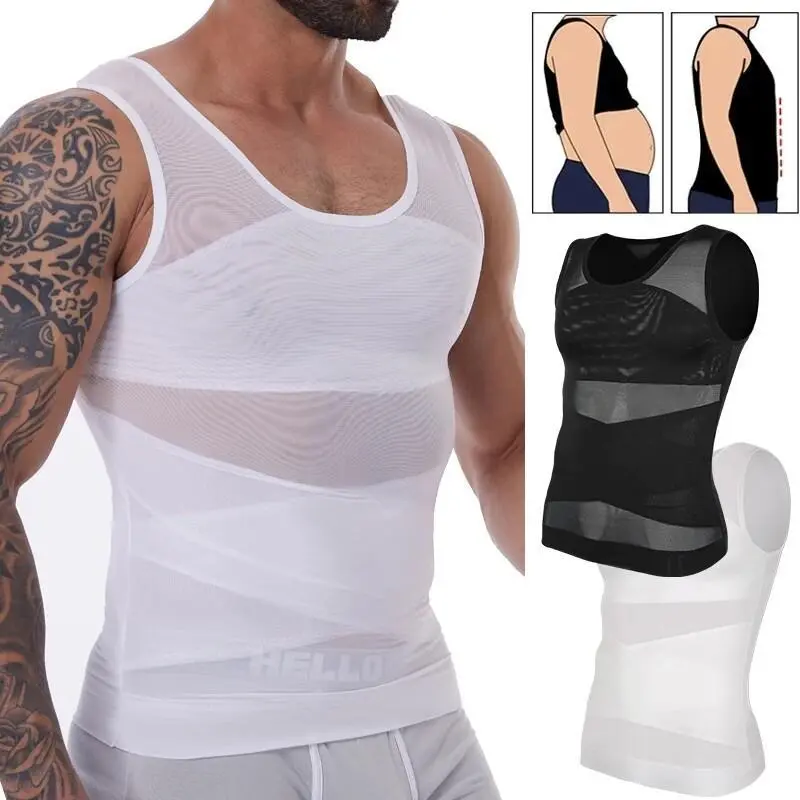 Men's Stretchy Tight Compression Seamless Shapewear Vest - Tummy Control Body Shaper Tank Top for Plus Size Gynecomastia, Stretchy Shapewear, Tight Compression Shapewear
