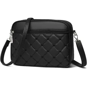 Small Quilted Crossbody for Women purse,vegan leather Multi-layer Shoulder Handbag with Adjustable strap