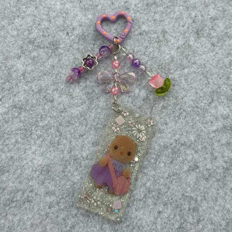 Otter Keychain with Heart Charm and Beaded Decorations for Personalized Keychains