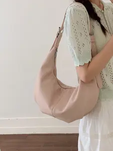 Spring Commuter Soft Leather Shoulder Bag, Solid Color Minimalist Crescent Shape, Adjustable Strap Casual Women's Bag for Daily & Office Use Crossbody Purse