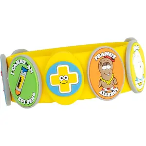 Food Allergy Bracelets for Kids – Bright, Fun Medical Charm Kit: Yellow Silicone Bracelet, Multiple Food Allergy Charms: Peanut, Nut, Dairy, Egg, Wheat & Epi Pen Charm, Medical Alert Bracelet for Kids