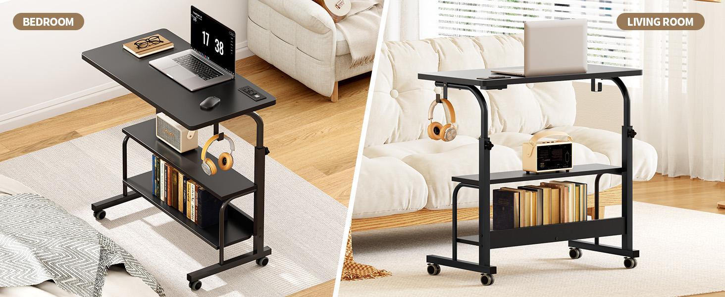 Nicole Selection Height Adjustable Side Table with Wheels, Mobile Rolling Laptop Stand, USB Charging + 2 Outlets, Adjustable Tray for Office/Home Use Nicole Selection Height Adjustable Side Table with Wheels, Mobile Rolling Laptop Stand, USB Charging + 2 Outlets, Adjustable Tray for Office/Home Use