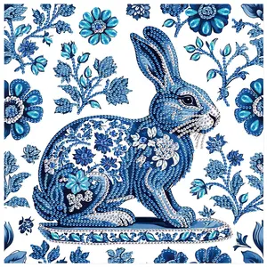 Blue Flower Rabbit Pattern DIY Diamond Arts Colorful Painting Kit without Frame, 5D Special Shape Diamond Handmade Mosaic Art Kit for Adults Handmade Gifts, Diamond Painting Kits