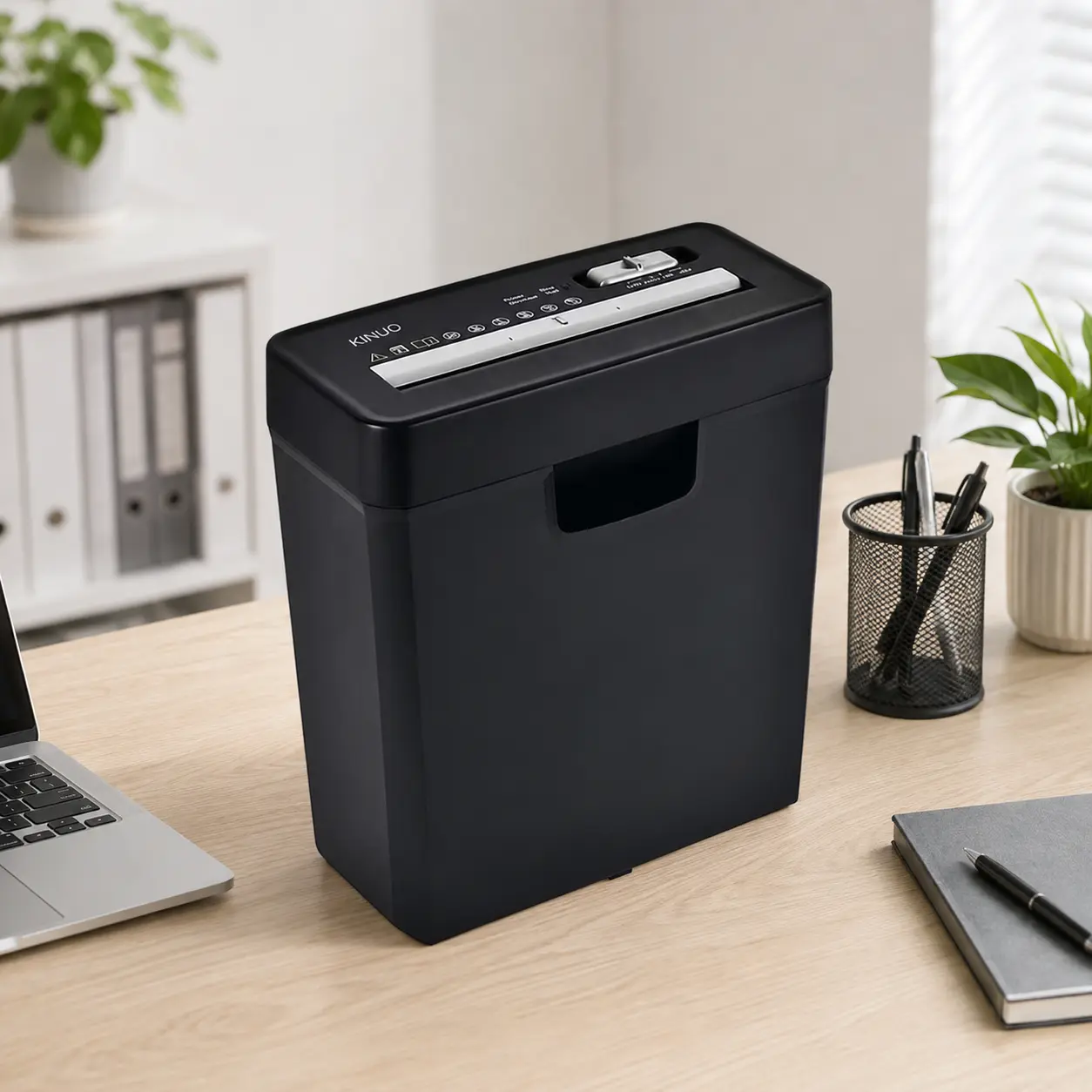 KINUO OS613S P-2 Strip-Cut Paper Shredder, Compact 6-Sheet Black Desktop Model for Home & Small Office, 2.9-Gal Bin, Overheat Protection, Credit Card Compatible, Reverse Anti-Jam Function