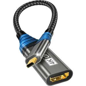 Micro HDMI to HDMI Adapter,4K@60Hz 3D 1080P Type D to A adapter cable supports Ethernet,3D,HDR and ARC,Micro HDMI to HDMI compatible with Raspberry Pi 5/4,Hero,cameras A6300 A6400,Yoga,ODROID etc