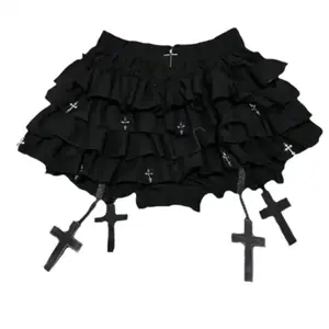 Y2K Black Lace-Up Tiered Mini Skirt – High Waist Puffy A-Line Cake Skirt for Women Summer 2026