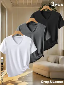 3 PCS V Neck Slim Fit, Fitted T-Shirts for Women, Womenswear Y2K Aesthetic Casual Short Sleeve Basic Tees,TikTok Viral 2026 Minimalist Outfit, Perfect for Daily Wear, Shopping, Date Night, Solid Color Tops for Teen Girls, Gen Z Fashion Lovers