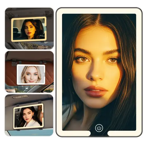 Ultra-Thin LED Car Sun Visor Makeup Mirror - 1000mAh Rechargeable Li-Ion Battery, USB Charging, 3 Lighting Modes (Cold/Warm/Natural), Touch Control Dimming, Adjustable Strap, 0.4in Slim Profile Blends with Visor, Travel-Friendly Car Exterior Accessory