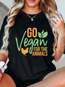 100% Cotton GO Vegan FOR THE ANIMALS Go Vegan Funny Health Food T-Shirt