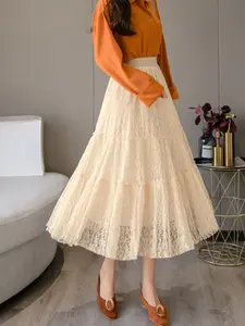 Elegant Lace A-Line Skirt for Women, High-Waisted Slimming Design, Perfect for Spring & Summer, Stylish midi skirt