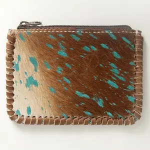 American Darling Coin Purse Bag Braided Hair-On Cowhide Genuine Leather Mini Pouch with YKK Zipper