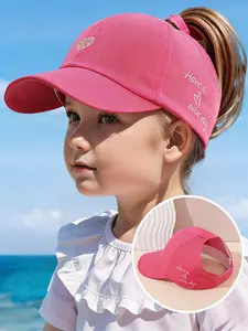Sun Hat Spring Summer, Girls Baby Embroidered Heart Baseball Cap, Adjustable Sun Cap, Thin Breathable Ponytail Holder, Outdoor Play Travel, Ages 3-7