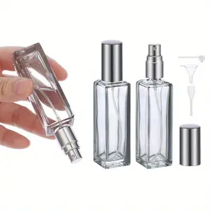 2 silver split bottles 20ml perfume split bottles Empty bottles Portable high-end glass to send split bottles High end sample empty bottles with 1PC funnel 1PC drip 1PC pump Organiser Tin