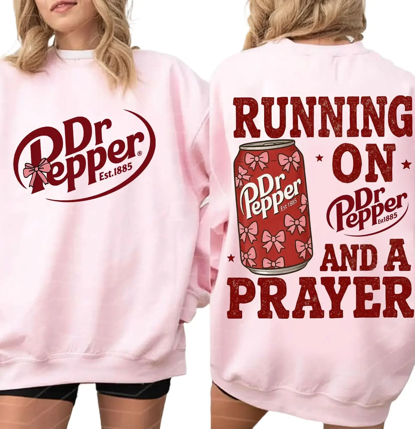 Running on Dr Pepper and a Prayer 2 Sided Crewneck Sweatshirt, Funny Dr Pepper Caffeine Lover Tee, Retro Soda Shirt, 100% Cotton Top