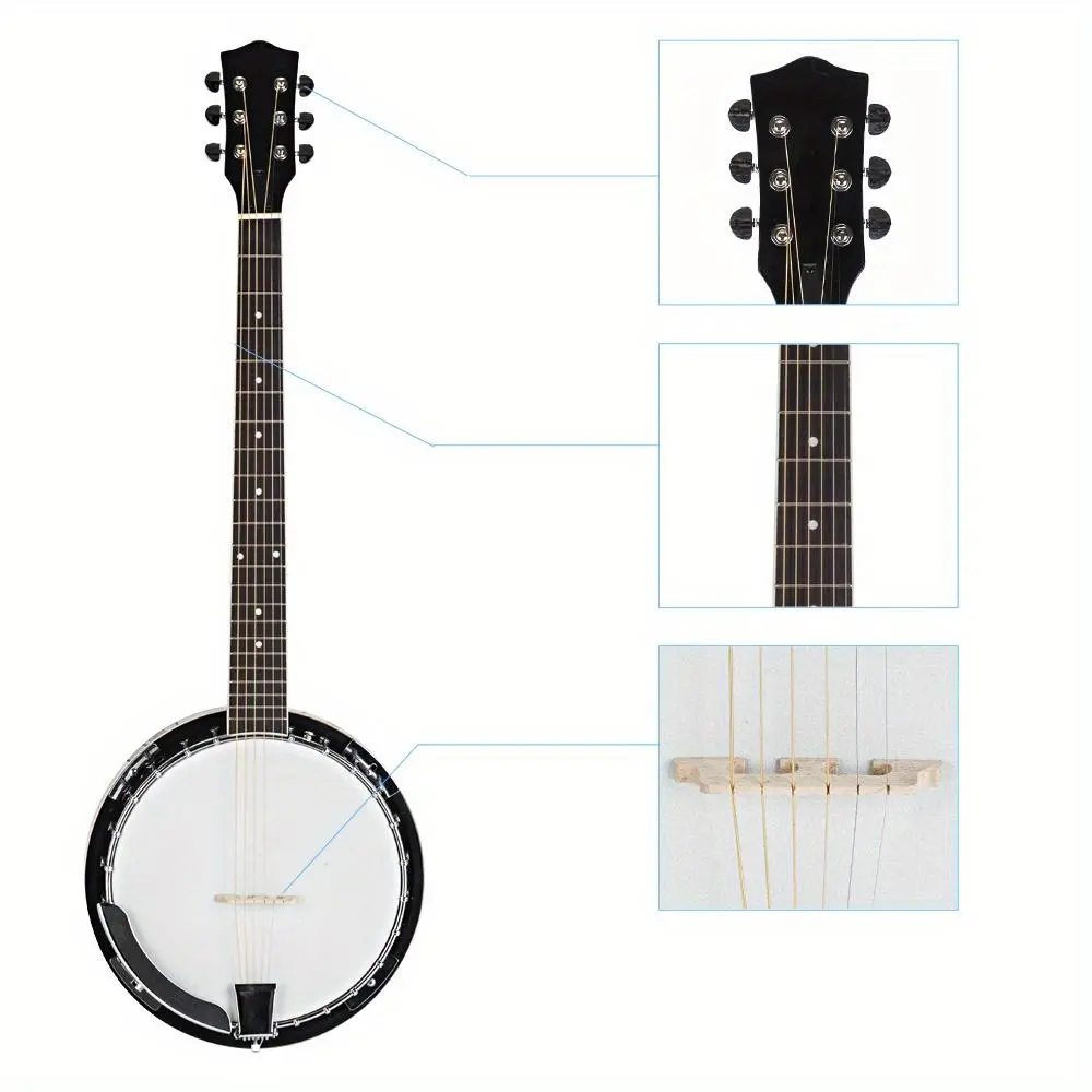 Premium 6-String Banjo - Solid Sapelli Notopleura Wood, Metal Alloy Construction, Professionally Crafted Stringed Instrument for Adults, Teens with Melodious Tone, Stringed Instruments