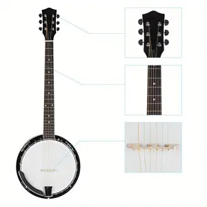Premium 6-String Banjo - Solid Sapelli Notopleura Wood & Metal Alloy Construction, Professional Crafted Instrument for Adults, Teens with Melodious Tone