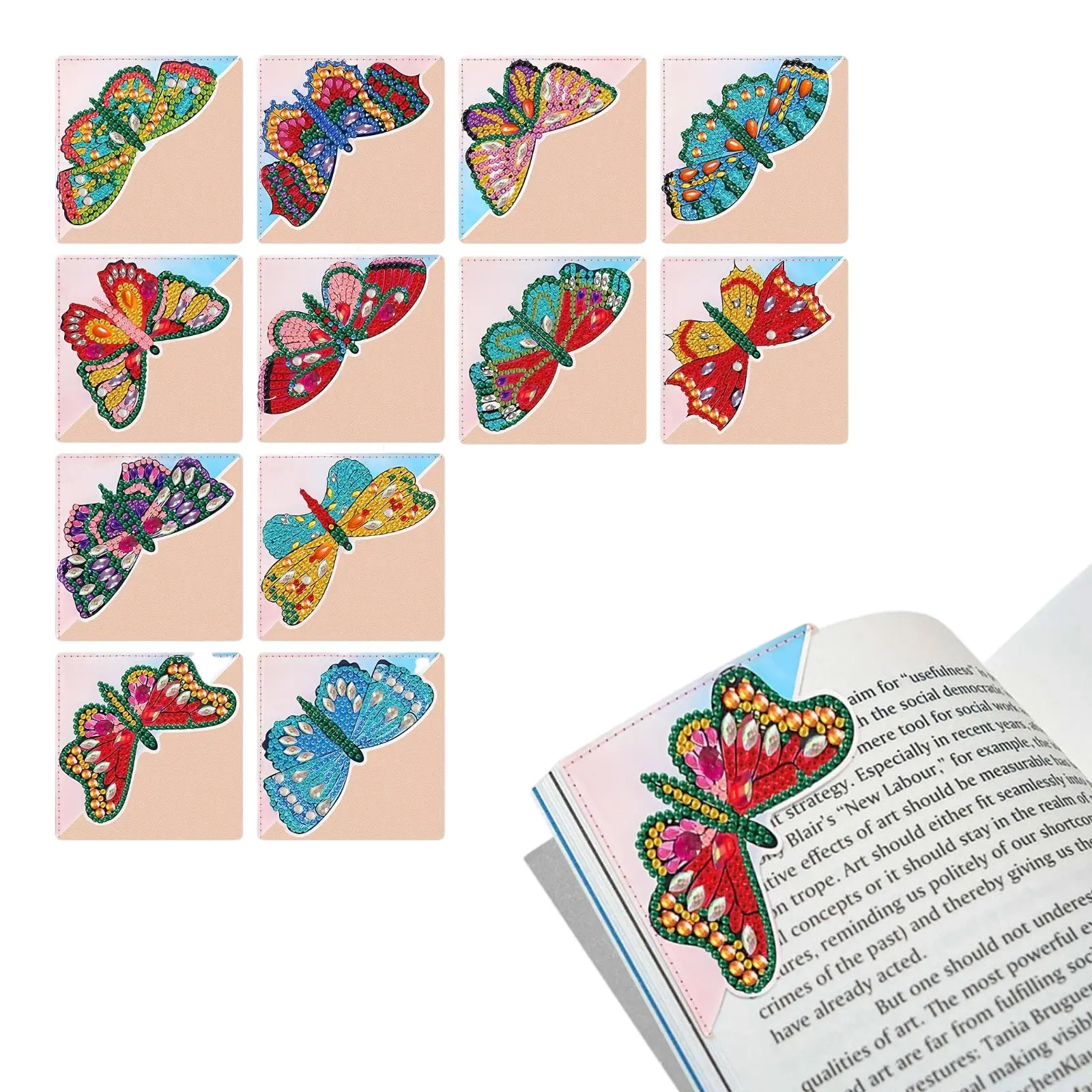 12Pcs Butterfly Diamond Painting Corner Bookmark Kit - colorful diy Diamond Art Kits for Adults,Protecting Bookmark Craft Supplies Kits for Book Lovers