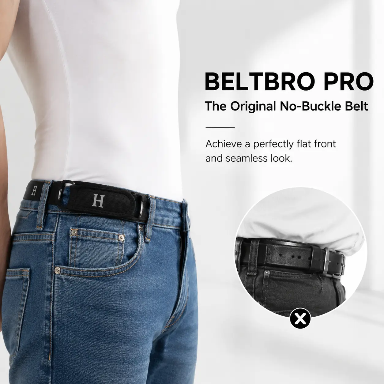 Unisex No-Buckle Elastic Stretchy Belt - Easy Adjustable Solid Color Brown Belt with Adjust-Fit Hook, Invisible Band-Shaped Accessory for Jeans, Pants, Driving