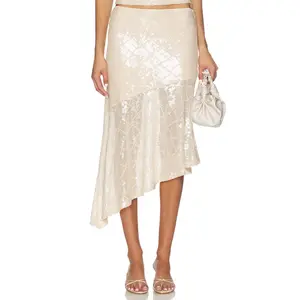 Runaway The Label Eris Sequin Flounce Midi Skirt in Sand