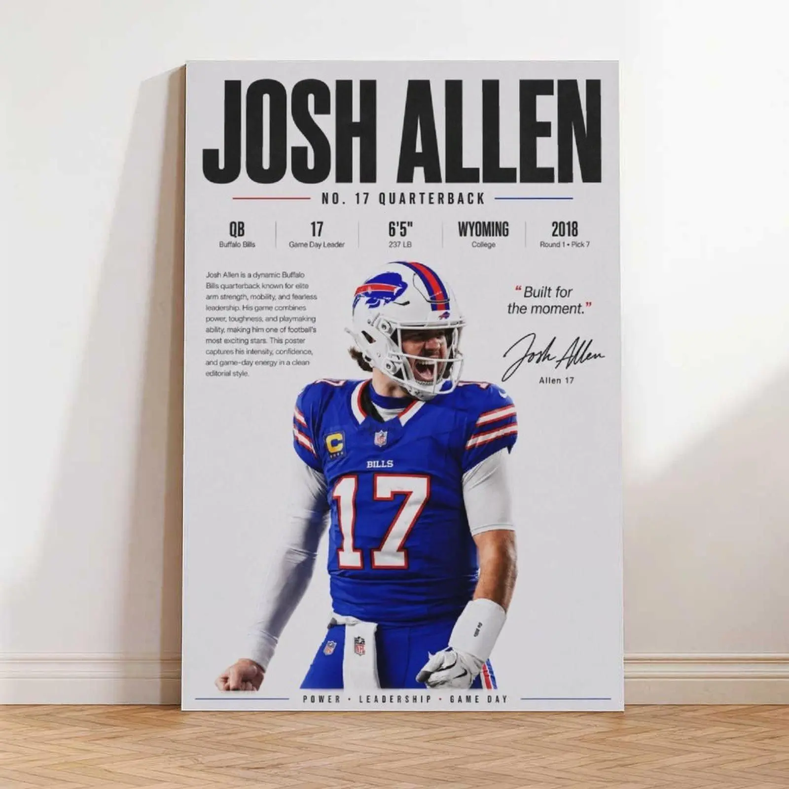 Josh Allen Paper Poster, Buffalo Bills Quarterback Stats Wall Art Print, NFL Football Fan Home Office Decor Gift, Unframed Man Cave Aesthetic