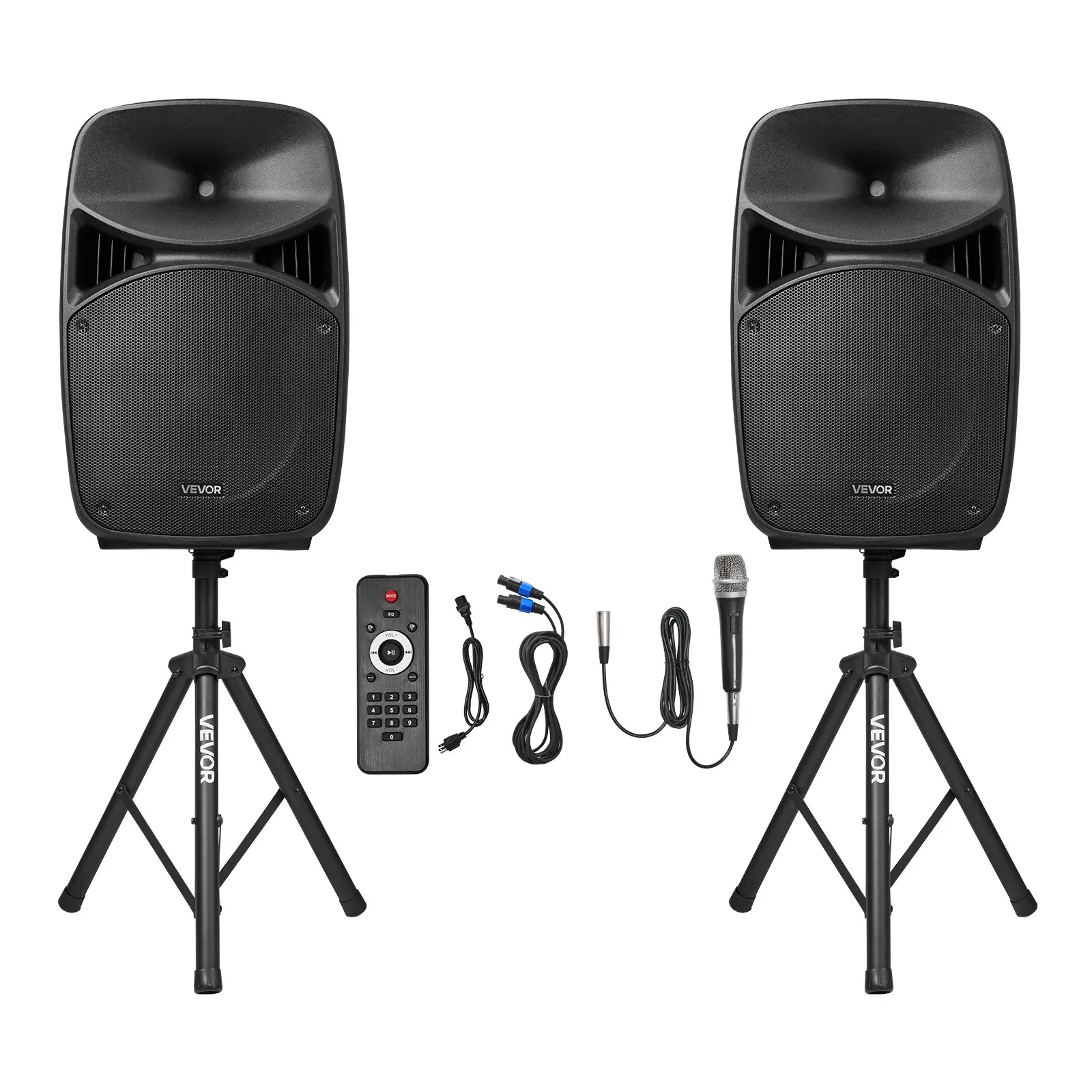 【DealsForYouDays】VEVOR Portable PA System, 2000W (PMPO) Powered, Sound System Set with 3 Channel Mixer, Dual Speakers, Wireless Bluetooth, Microphone, Compact Stands, USB & SD Inputs, Remote Control, for DJs Events