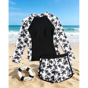 CUHK children's swimsuit split long sleeved two-piece set with swim cap, diving suit, children's swimsuit for girls