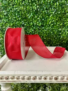 2.5 Inch By 50 Yard Red Woven Metallic Thread Ribbon