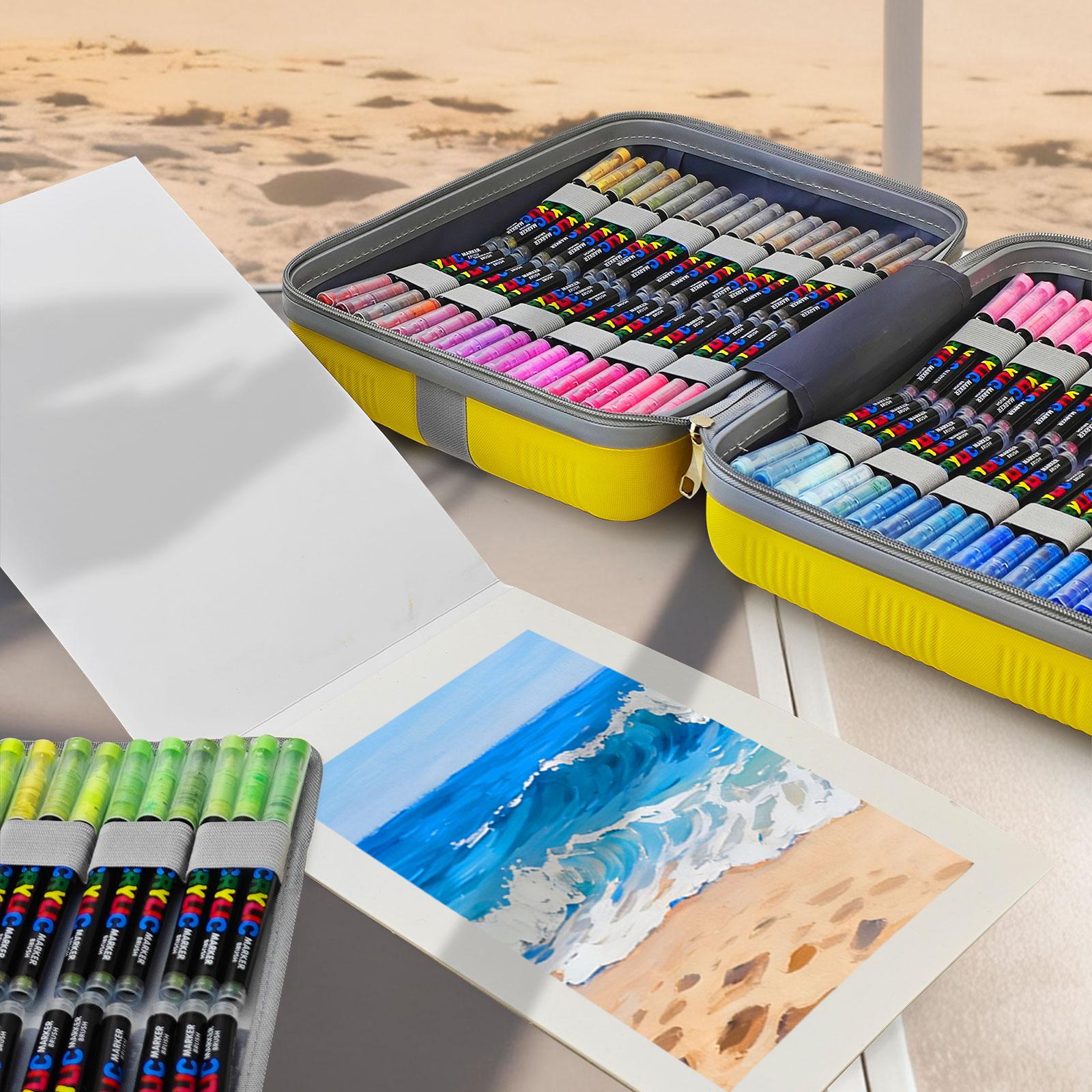 360 Color Acrylic Paint Markers,Detachable suitcase,Brush Tip , Acrylic Paint Pens with Direct-Liquid Ink System, Paint Markers for Rock Painting, Fabric, Wood, Canvas, Plastic, Permanent,Washable,Quick-Drying,Waterproof