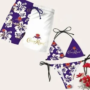 Matching Crown Royal Floral Swimsuits for Couples - Bikini Set & Trunks Shorts, Summer Beachwear Gift