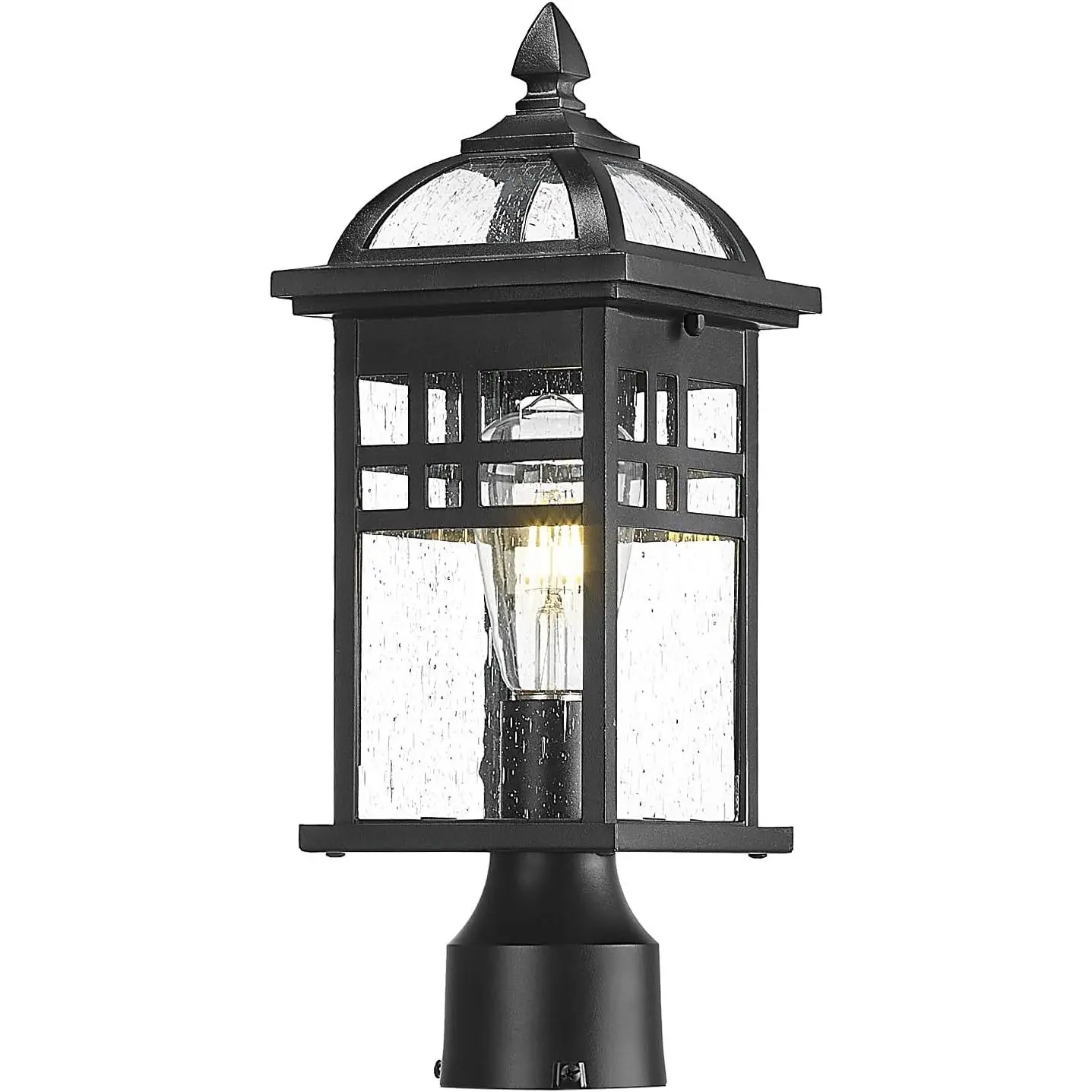 16 Inch Outdoor Lamp Post Light Fixture, Modern Outdoor Pillar Light for Outside, Waterproof Aluminum in Black Finish Seeded Glass, DE281P BK, None, Water Resistant, 3" Diameter Mounting Base, 6" X 6" X 16.1"
