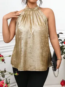 Plus Size Halter Neck Sleeveless Top, Casual Comfortable Backless Blouse for Women, Elegant Shoulder Strap Vest