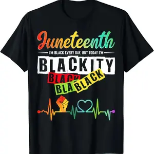 Juneteenth Blackity Heartbeat Black History African America T-Shirt Cotton Crewneck Menswear Top Womenswear  Graphic Stylish Print Streetwear Tshirt