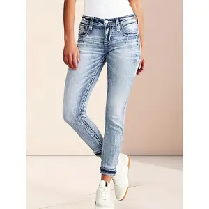 Embroidered Washable Fashion High Waist Slim Stretch Women's Comfortable Fabric Jeans