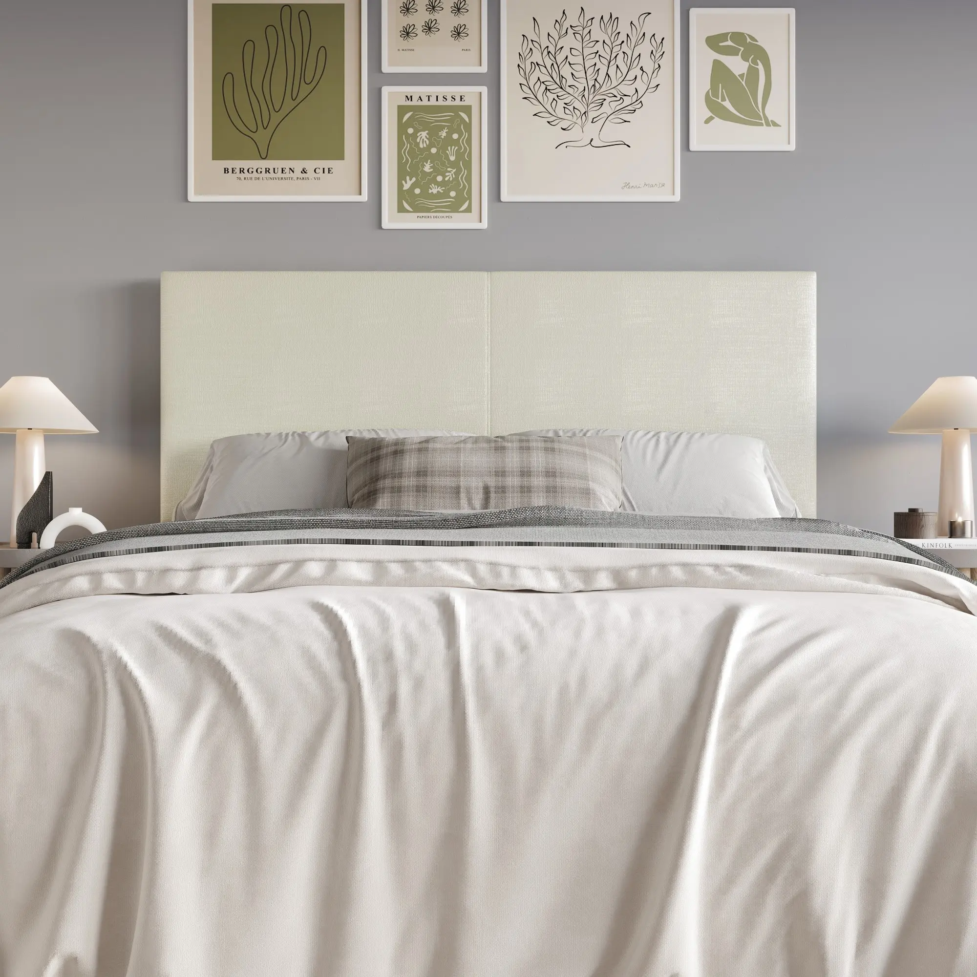 Favorer Soft Clean-Lined Fabric & PU Leather Upholstered Headboard - Modern Bedroom Furniture Headboard, Full (56.9"(w)x45.7"(h)x3.3"(d)#-1")/King (79.3"(w)x45.7"(h)x3.3"(d)#-1"), Assembly Required