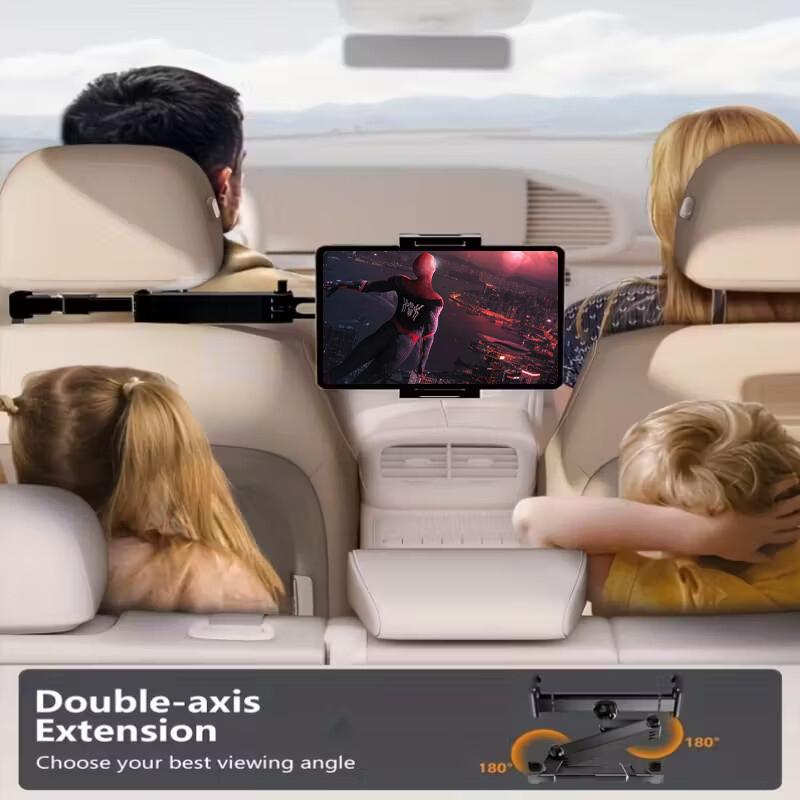3In1 Car Headrest Tablet Holder for iPad/Phones, 360° Rotating Adjustable Trip Essentials, Black Color, ABS Material, Universal Fit for 4.7-11 Inch Devices, Easy Installation